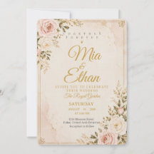 Elegant Blommig Bröllopsinbjudan Guldstil