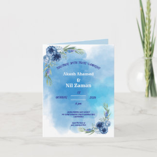 Elegant Blommig Bröllopsinbjudan i Blått Inbjudan