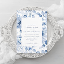 Elegant Blommig Bröllopsinbjudan i Blått
