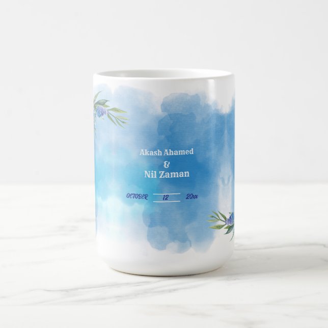 Elegant Blommig Bröllopsinbjudan i Blått Kaffemugg (Center)