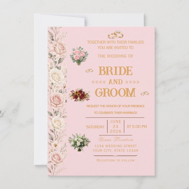 Elegant Blommig Bröllopsinbjudan Inbjudningar (Framsida)