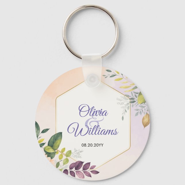 Elegant blommig bröllopsinbjudan mall nyckelring (Framsida)