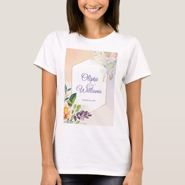 Elegant blommig bröllopsinbjudan mall t shirt (Framsida)