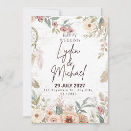 Elegant Blommig Bröllopsinbjudan | Rustik Boho Vi Kort