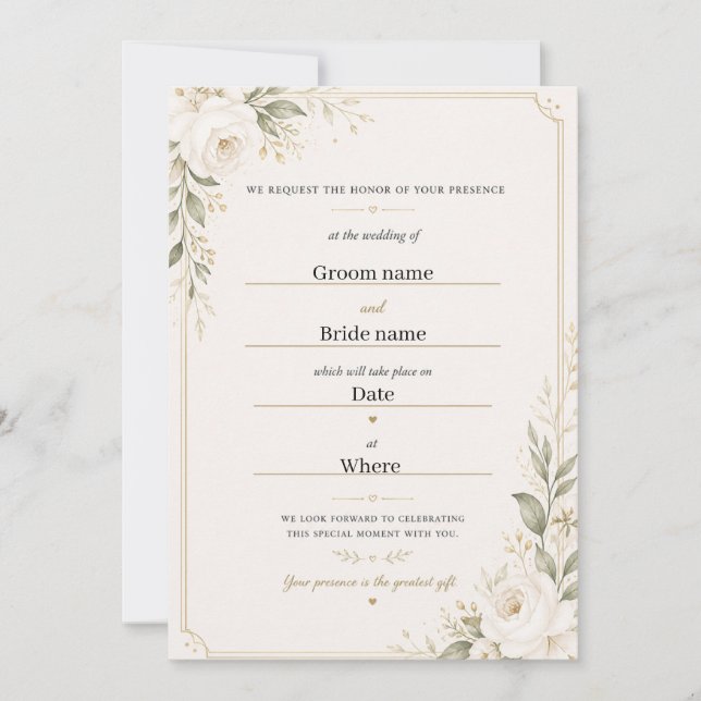 Elegant Blommig Bröllopsinbjudan Set Inbjudningar (Framsida)