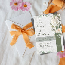 Elegant Blommig Bröllopsinbjudan & Spara Datum