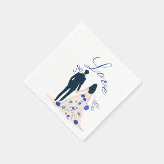 Elegant Blommig Bröllopsservett i Blått | Brud & B Pappersservett