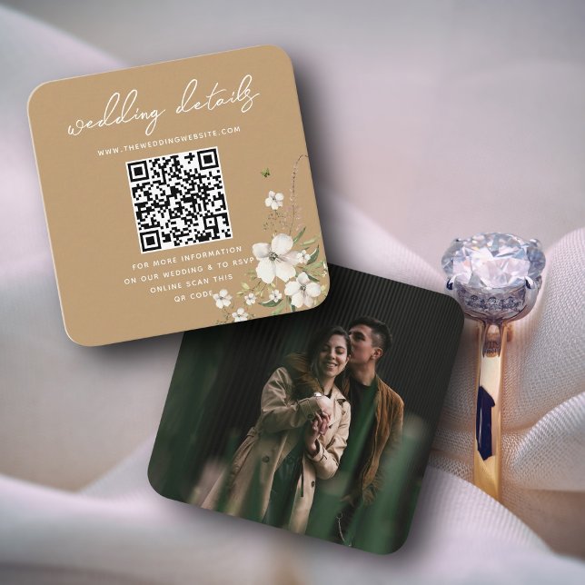 Elegant Blommig Bröllopswebbplats QR-kod Foto RSVP Tilläggskort (Skapare uppladdad)