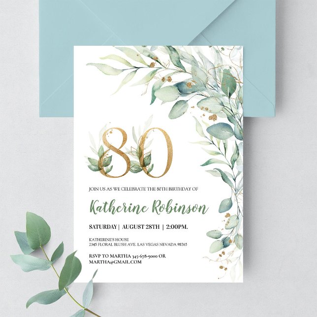 Elegant Blommig Brunchinbjudan till 80-årsfirande Inbjudningar (Skapare uppladdad)