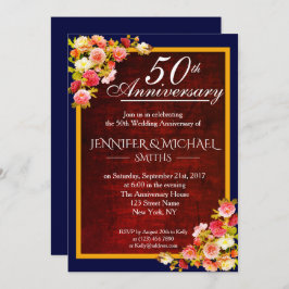 Elegant Blommig Burgundy Bröllopsjubileum Inbjudan