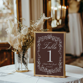Elegant Blommig Choklad Brun Bröllops Bord Nummer Inbjudningar