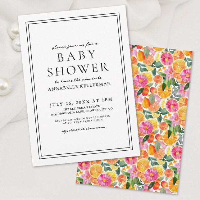 Elegant Blommig Citrus Bebis-fest Inbjudningar (Elegant Floral Citrus Baby Shower Invitation)