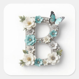 Elegant Blommig Ditt Monogram B Pappersdekaler Fyrkantigt Klistermärke