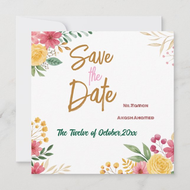 Elegant Blommig Dubbelnamn Save the Date Spara Datumet (Framsida)