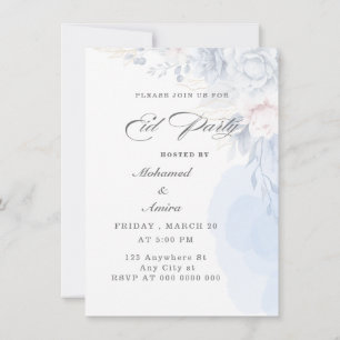 Elegant Blommig Eid-fest Invitation i Blå Inbjudningar
