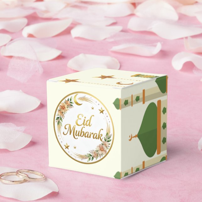 Elegant Blommig Eid Mubarak Guld Moské Presentaskar (Bröllop)