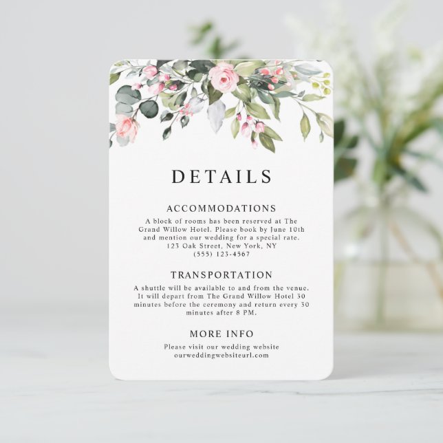 Elegant Blommig Eukalyptus Bröllop i Akvarell Tilläggskort (Stående Fram)