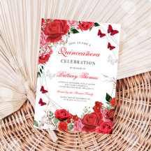 Elegant Blommig Fjäril Quinceañera-inbjudan