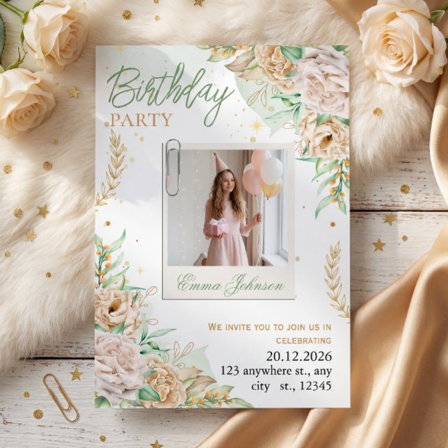 Elegant Blommig Födelsedag Inbjudningar (Skapare uppladdad)