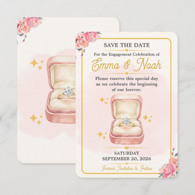 Elegant Blommig Förlovningskort för "Save the Date (Fram/baksida)