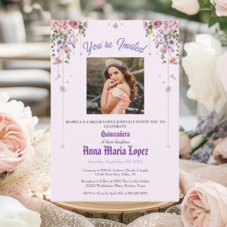 Elegant Blommig Foto Mis Quince Quinceañera 15:e Inbjudningar