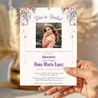 Elegant Blommig Foto Mis Quince Quinceañera 15:e Inbjudningar