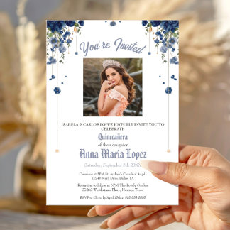 Elegant Blommig Foto Mis Quince Quinceañera 15:e Inbjudningar