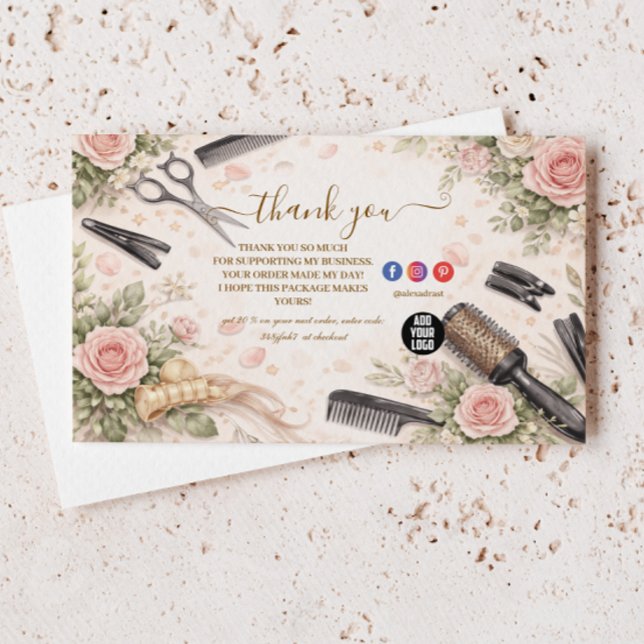 Elegant Blommig Frisörstudio Verksamhet Tack Kort (Skapare uppladdad)