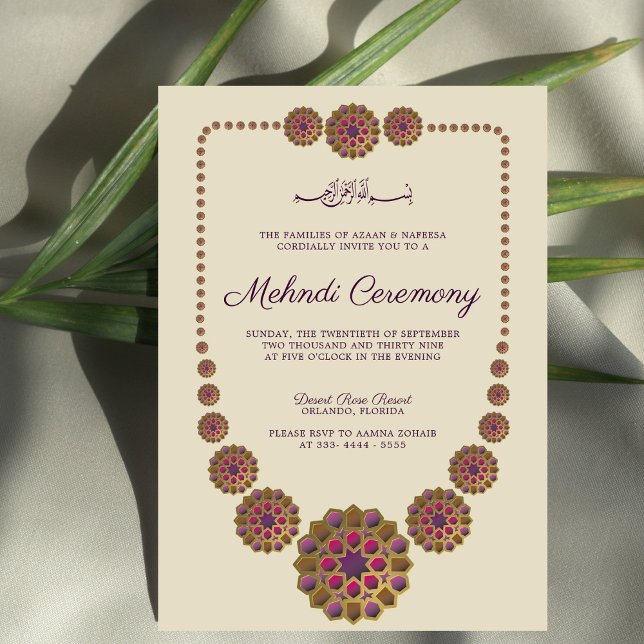 Elegant & Blommig Geometrisk Mönster Islamisk Mehn Inbjudningar (Skapare uppladdad)