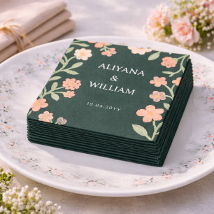 Elegant Blommig Grön Rosa Kant Minimalistisk Pappersservett