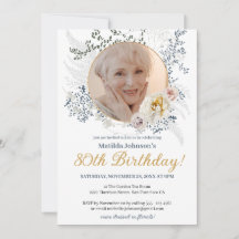 Elegant Blommig Gul Anpassad Foto 80-årsdag