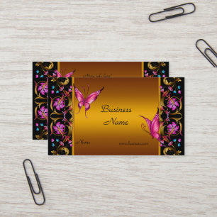 Elegant Blommig Gul Guld Rosa Svart Fjäril Visitkort