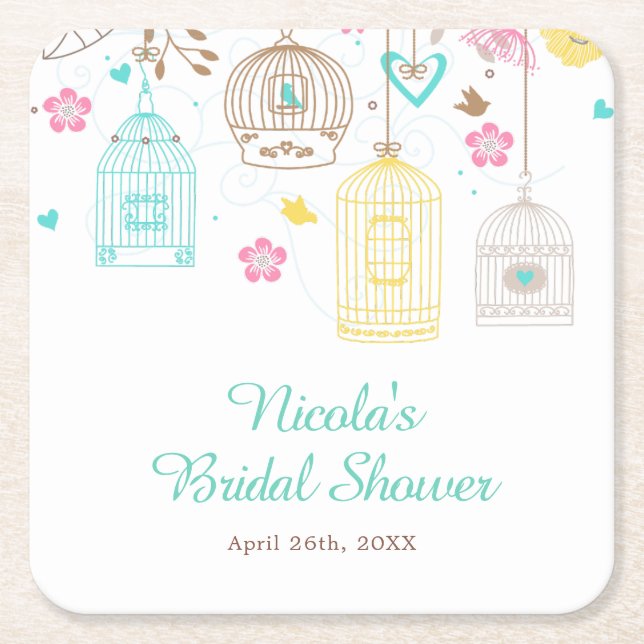 Elegant Blommig Gul och Rosa Bröllopsdusch Underlägg Papper Kvadrat (Framsidan)