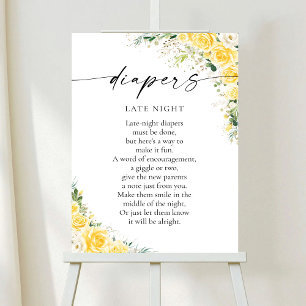 Elegant Blommig Gul Poster för Baby Shower