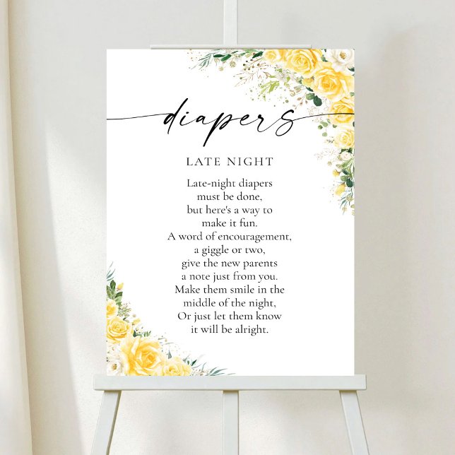 Elegant Blommig Gul Poster för Baby Shower (Skapare uppladdad)