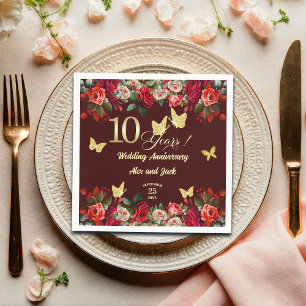 Elegant Blommig Guld 10-års Bröllopsdag Pappersservett