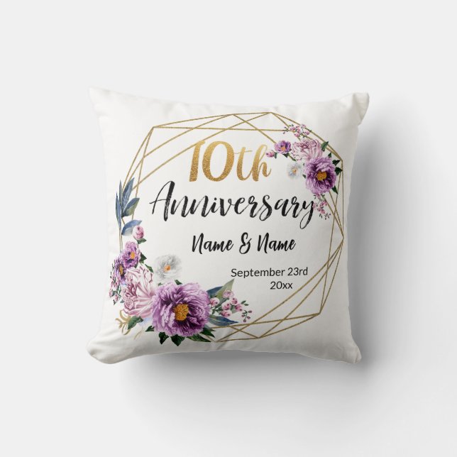 Elegant Blommig Guld 10-årsjubileum  Kudde (Framsida)
