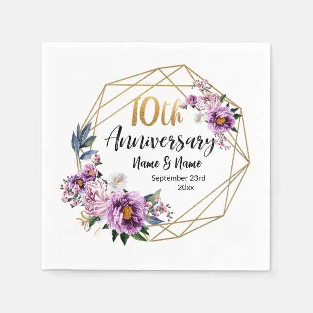 Elegant Blommig Guld 10-årsjubileum  Pappersservett (Framsidan)
