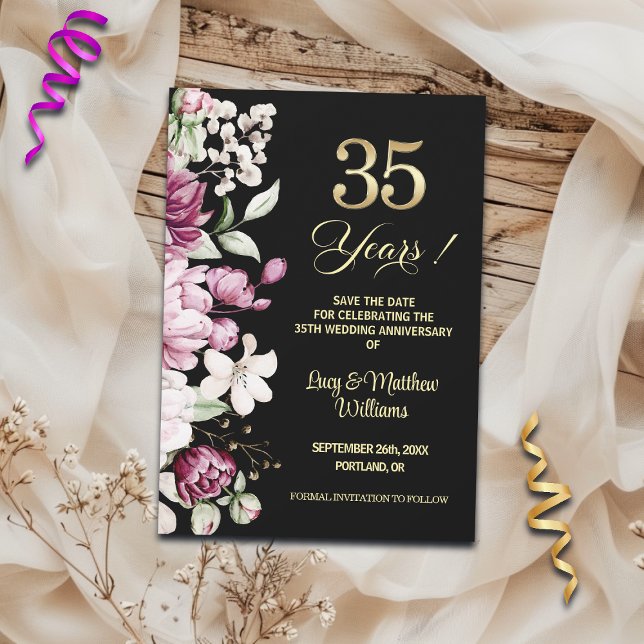 Elegant Blommig Guld 35-års Bröllopsdag  Spara Datumet (Skapare uppladdad)
