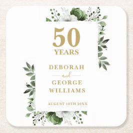 Elegant Blommig Guld 50-årsdag  Underlägg Papper Kvadrat