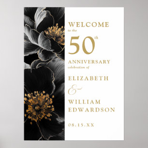 Elegant Blommig Guld 50-årsjubileum Välkomstskylt Poster
