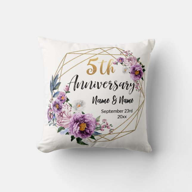 Elegant Blommig Guld 5-årsjubileum  Kudde (Framsida)