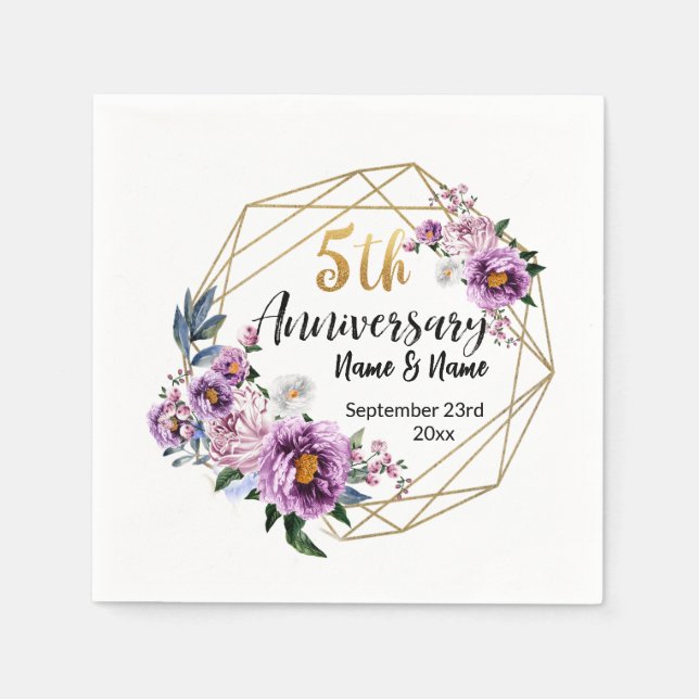 Elegant Blommig Guld 5-årsjubileum  Pappersservett (Framsidan)