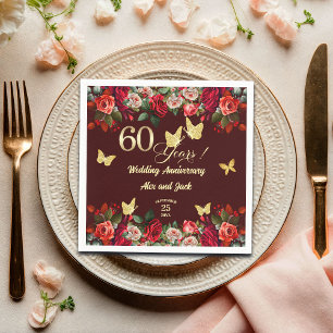 Elegant Blommig Guld 60-års bröllopsdag Pappersservett