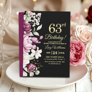 Elegant Blommig Guld 63 Födelsedagsfest Inbjudningar