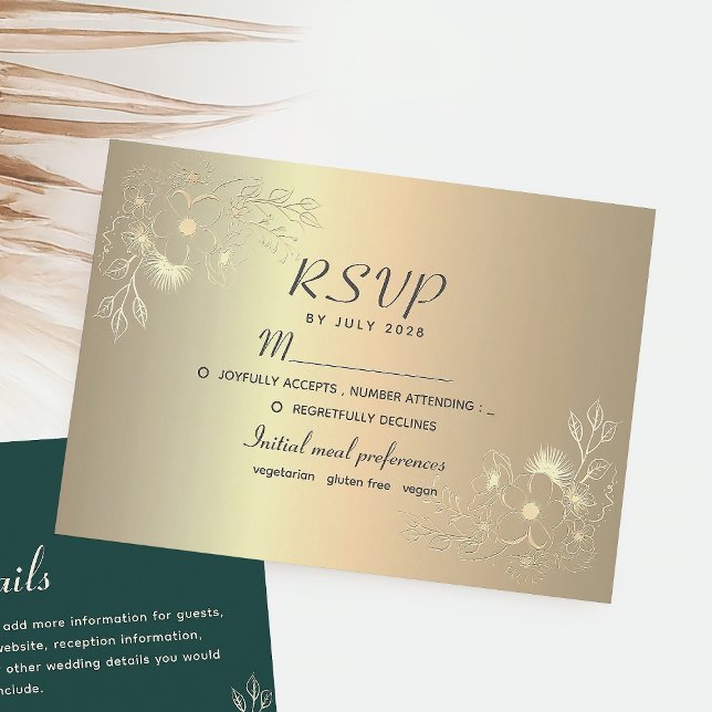 Elegant Blommig Guld Bröllops RSVP-kort OSA Kort (Skapare uppladdad)