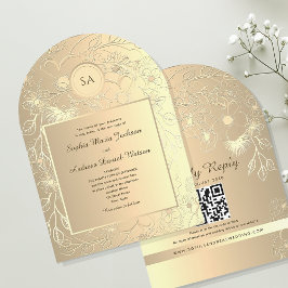 Elegant Blommig Guld Folie Bröllop Inbjudningar