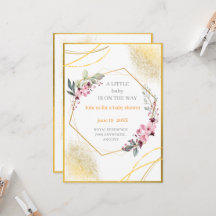 Elegant Blommig Guld Geometrisk Babykalas Inbjudan