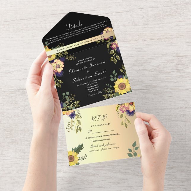 Elegant Blommig Guld och Svart Bröllop (Avrivbar del)