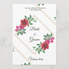 Elegant Blommig & Guld Ram Bröllopsinbjudan Inbjudningar